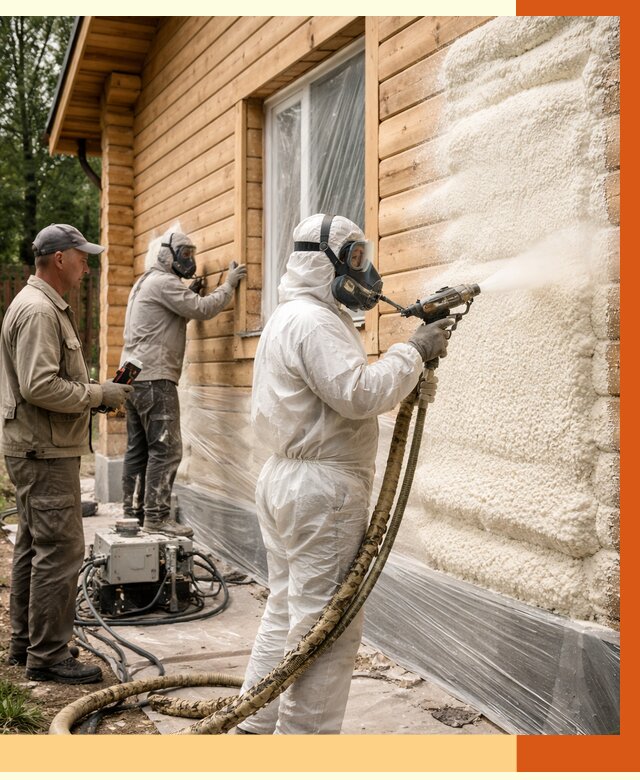 Утепление дома из бруса ППУ в Гагарине от 4006 руб/м2 под ключ | ТепломастерГгр