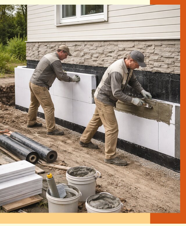 Утепление фундамента снаружи в Гагарине от 4370 руб. за м² | ТепломастерГгр