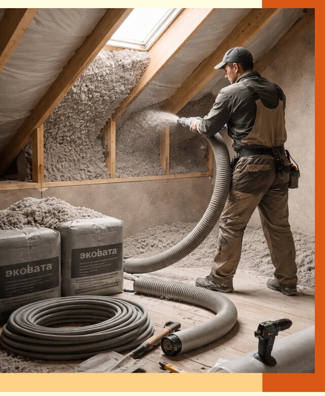 Утепление мансарды эковатой в Гагарине от 2289 руб/м2 — монтаж, задувка, цена | ТепломастерГгр