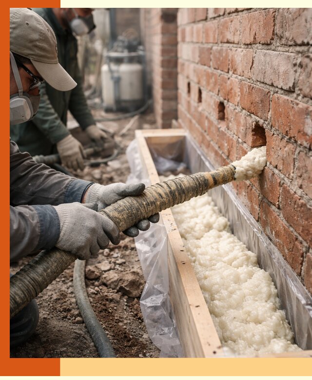 Заливка ППУ в пустоты кирпичной стены в Гагарине