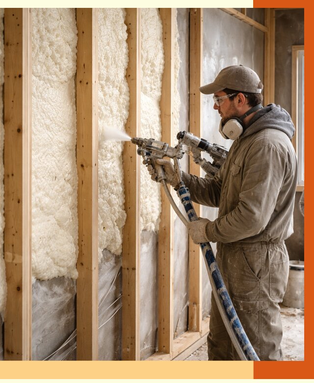 Утепление каркасной стены ППУ в Гагарине от 4422 руб./м2 под ключ | ТепломастерГгр