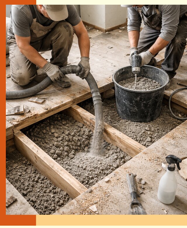 Заполнение пустот пола в Гагарине полиуретаном и пенополистиролом