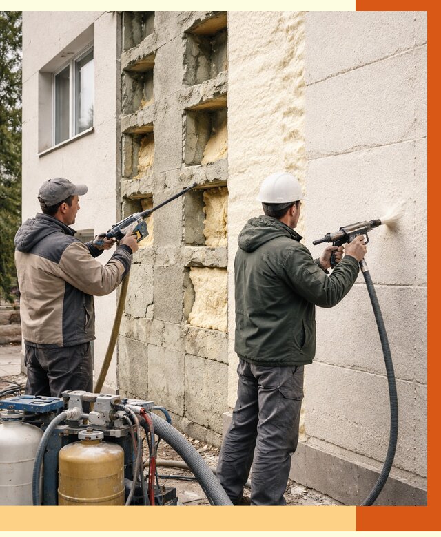 Заполнение пустот фасада в Гагарине от 4682 руб. — утепление пустот облицовки | ТепломастерГгр