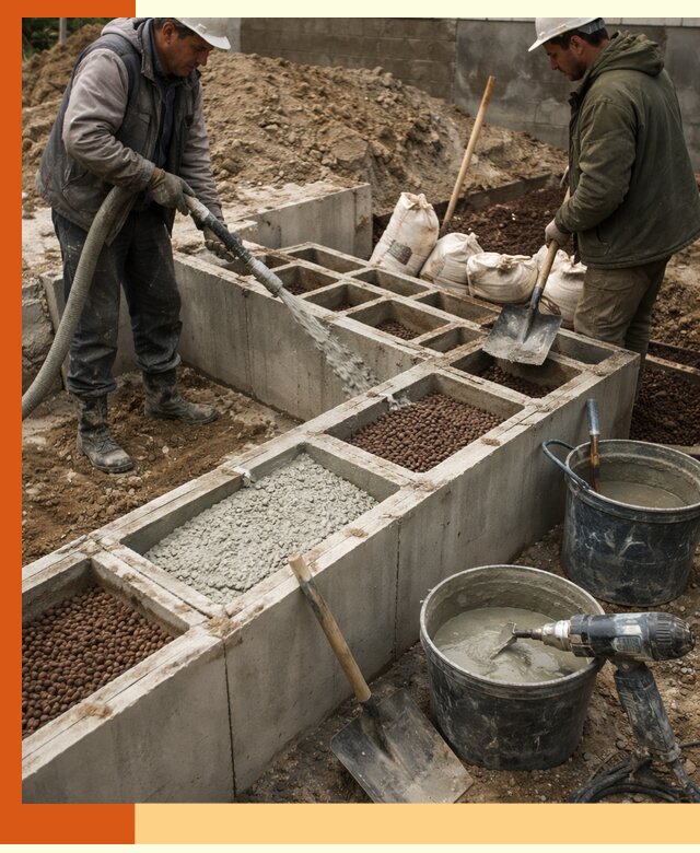 Заполнение полостей фундамента в Гагарине герметичным утеплением и повышением прочности